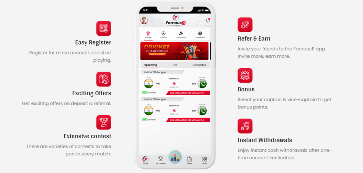Famous11 Fantasy Gaming App Feature