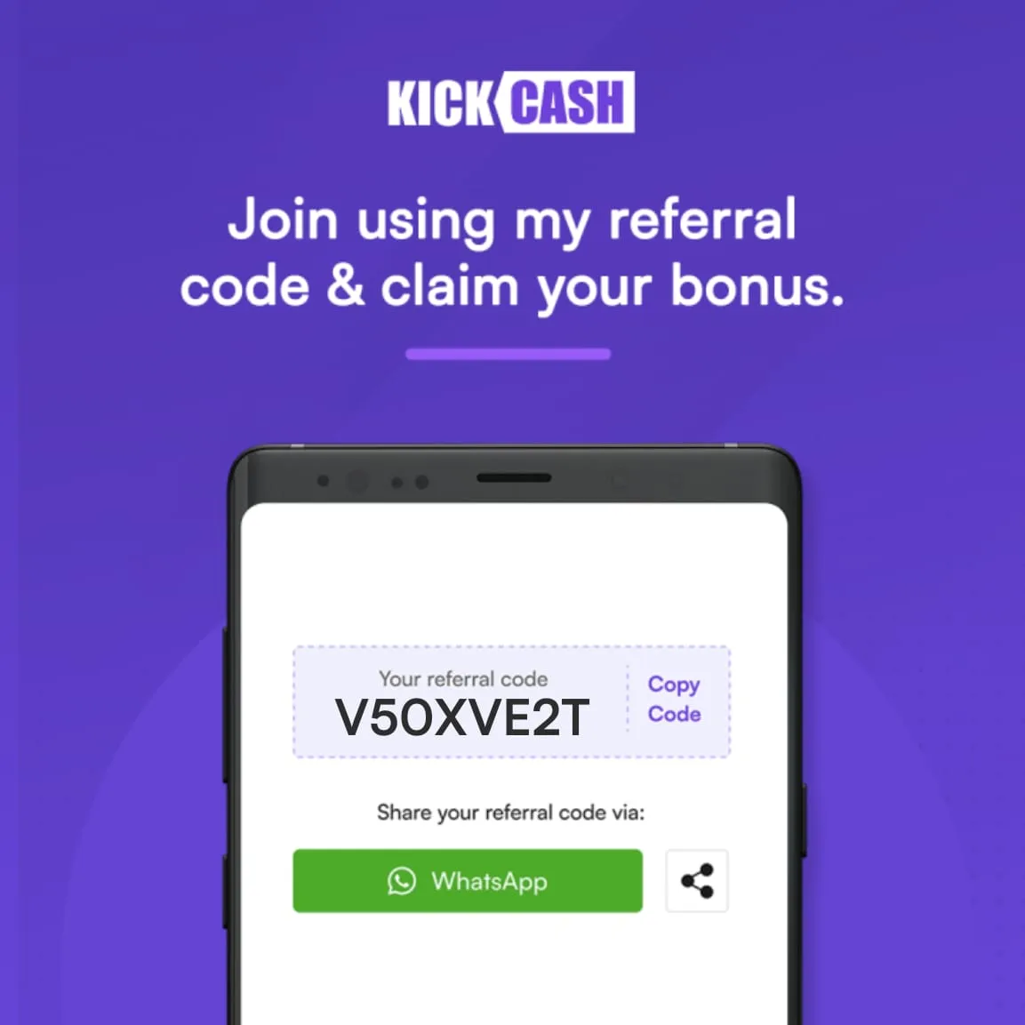 KickCash referral code