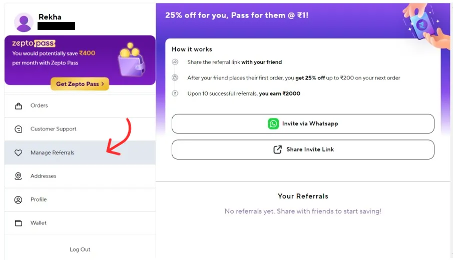 Find Zepto Refer and Earn